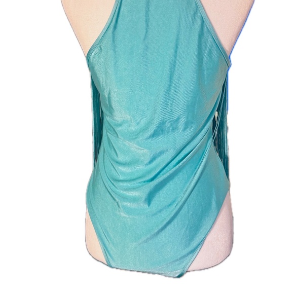 Mint Green Teal Fringe Bodysuit Size L - Picture 10 of 13